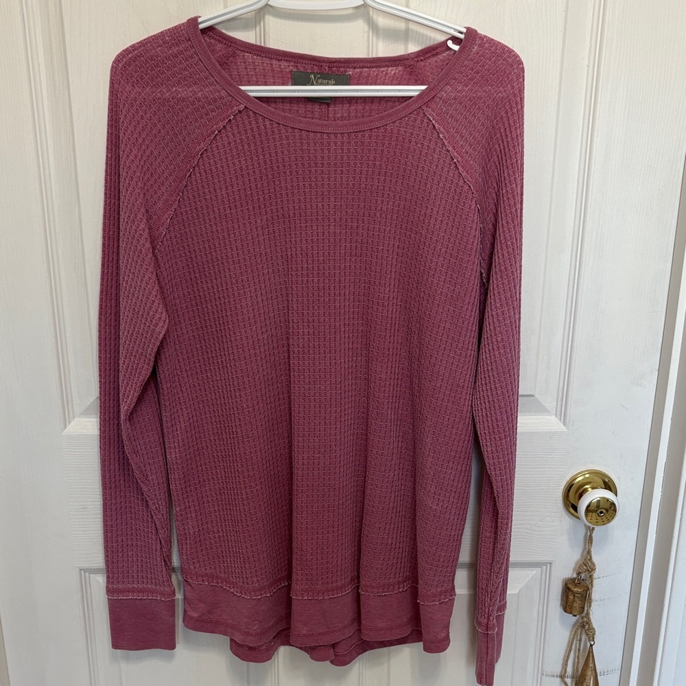 Natural Reflections Women’s Long Sleeve Waffle Henley Rose size small